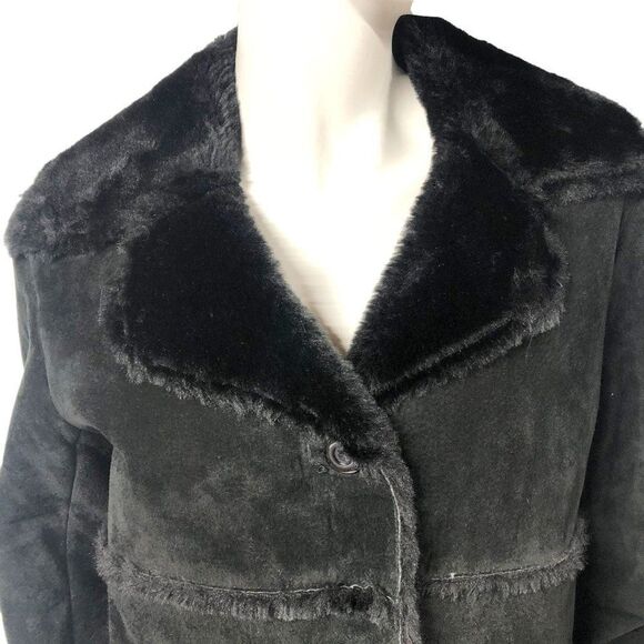 Vintage Y2K 2000s Express Black Suede Faux Shearling Long Heavy Coat - Picture 2 of 8